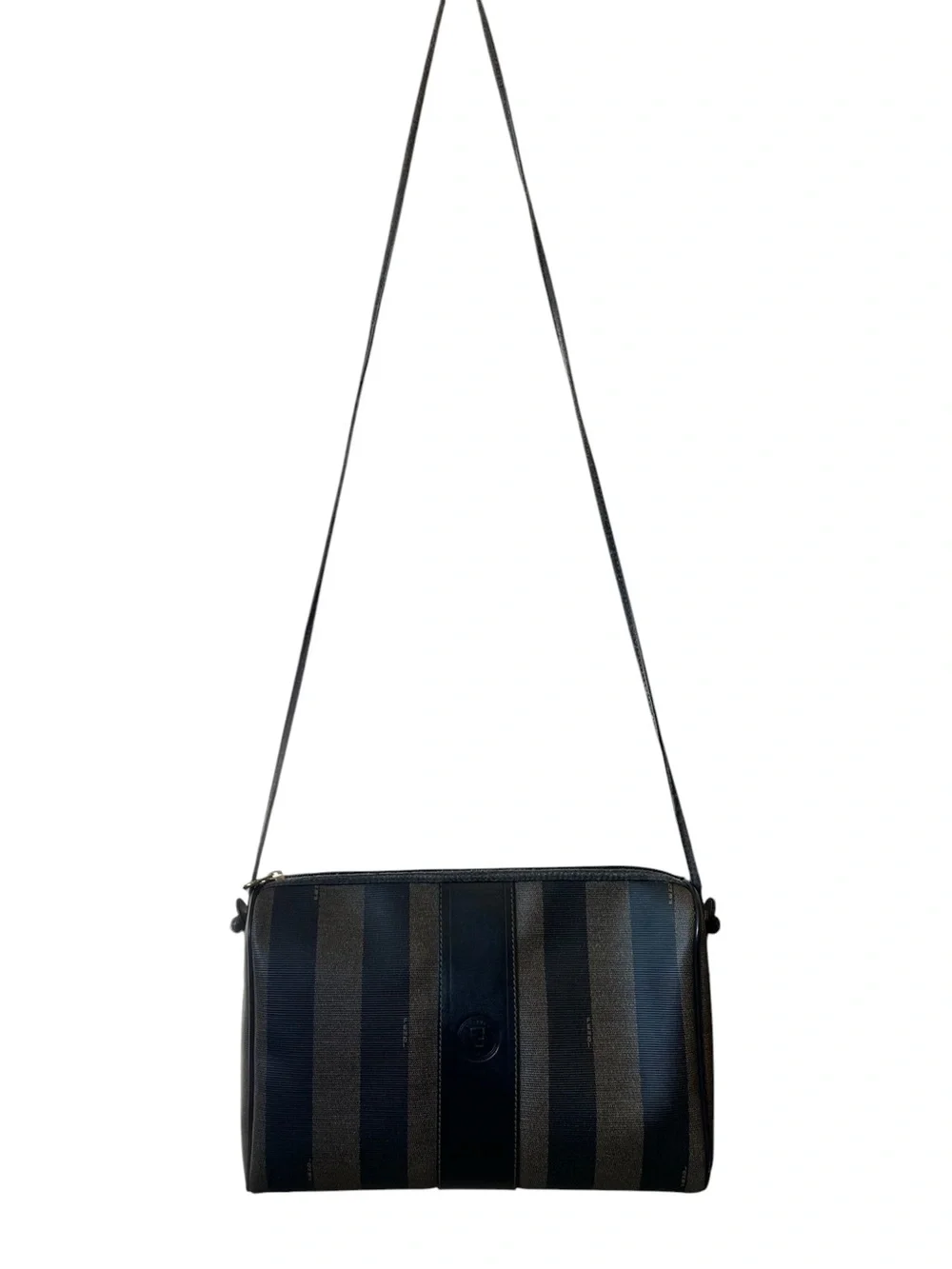 Fendi Vintage Black and Brown StripedCanvas Crossbody